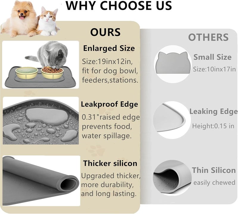 IYYI Cat Food Mat, Silicone Dog Bowl Mat for Food and Water, Waterproof Non Slip Pet Feeding Mat, Raised Edge Dog Food Tray to Stop Food Spills and Water Messes on Floor (Teal+M) - Image 5